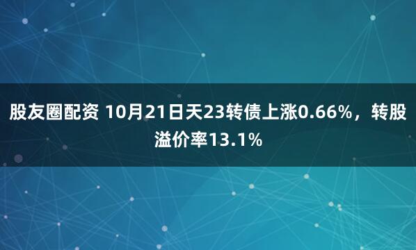 股友圈配资 10月21日天23转债上涨0.66%，转股溢价率13.1%